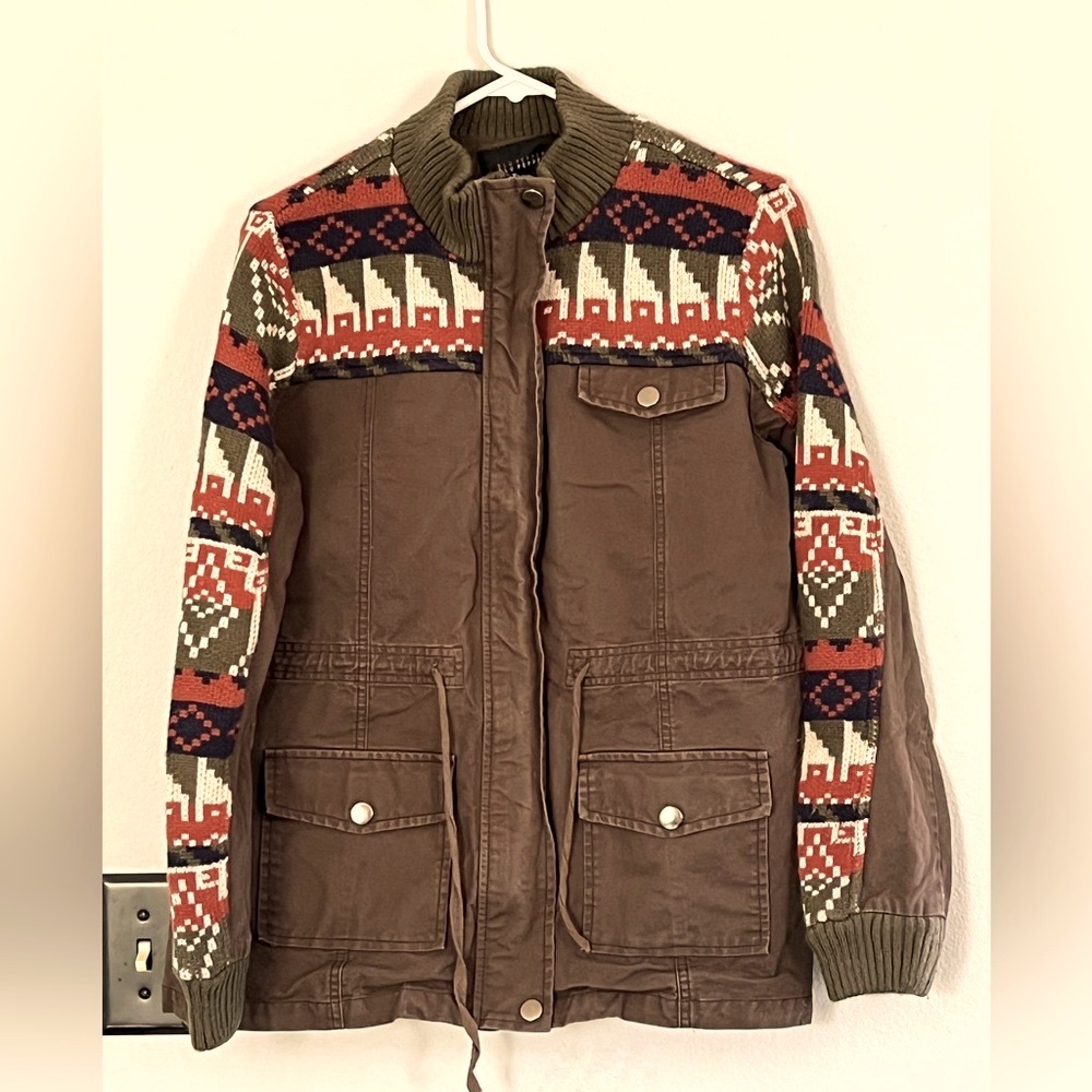 Blu Pepper canvas jacket with sweater details